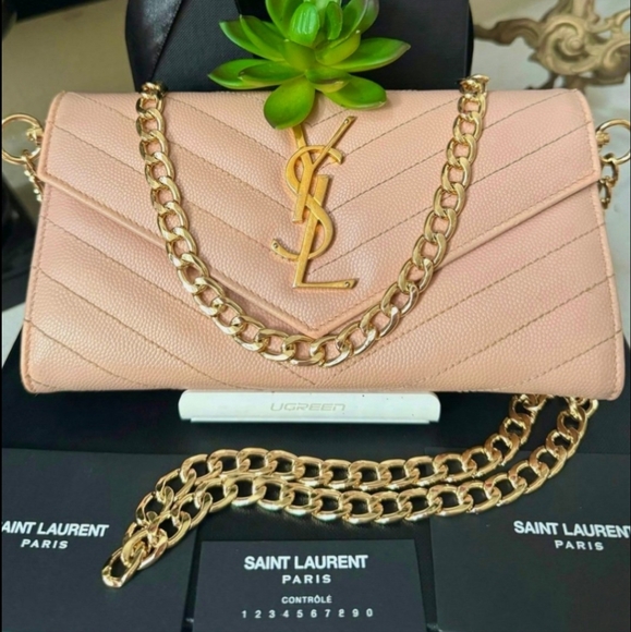 Saint Laurent YSL Cassandre Matelasse Long Flap Wallet w/Chain - Picture 1 of 12
